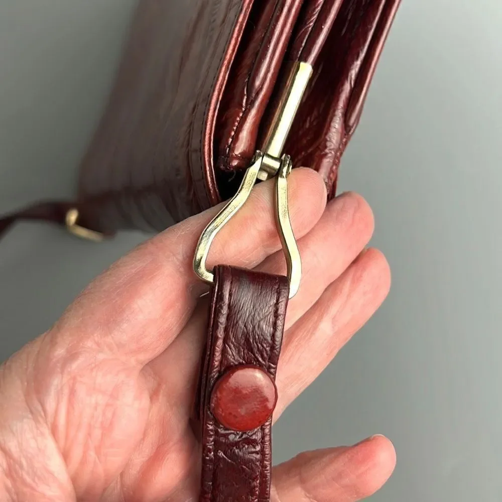 Vintage Real Eel Skin Maroon Clutch Shoulder Bag Purse